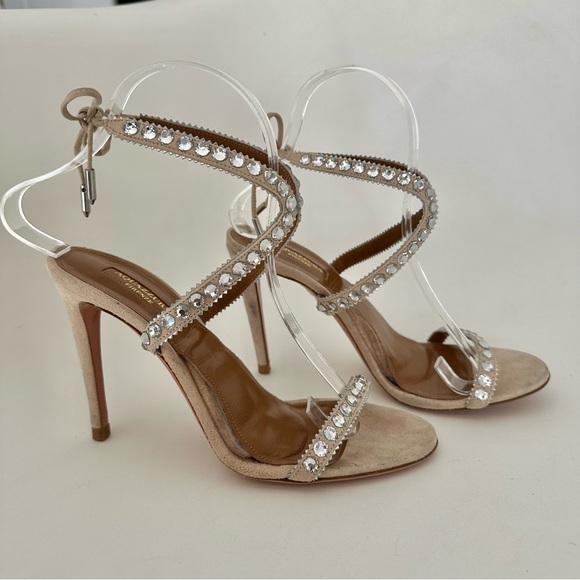 Aquazzura Sweet Lover 105 Crystal Sandals in Nude 37.5 - Picture 4 of 7